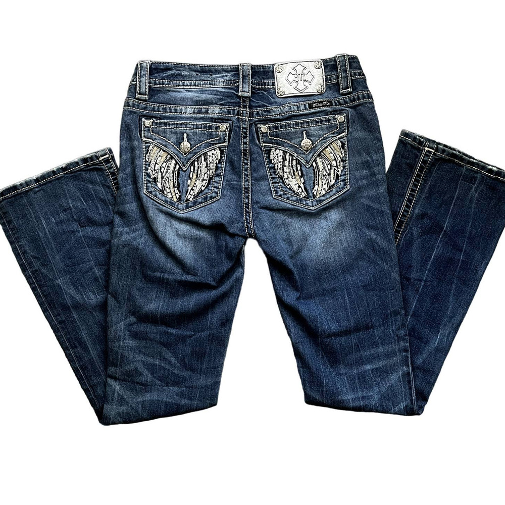 Miss Me Silver tab wings boot cut jeans 28
